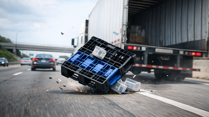 Pallet falling off a truck Pallet falling off a truck